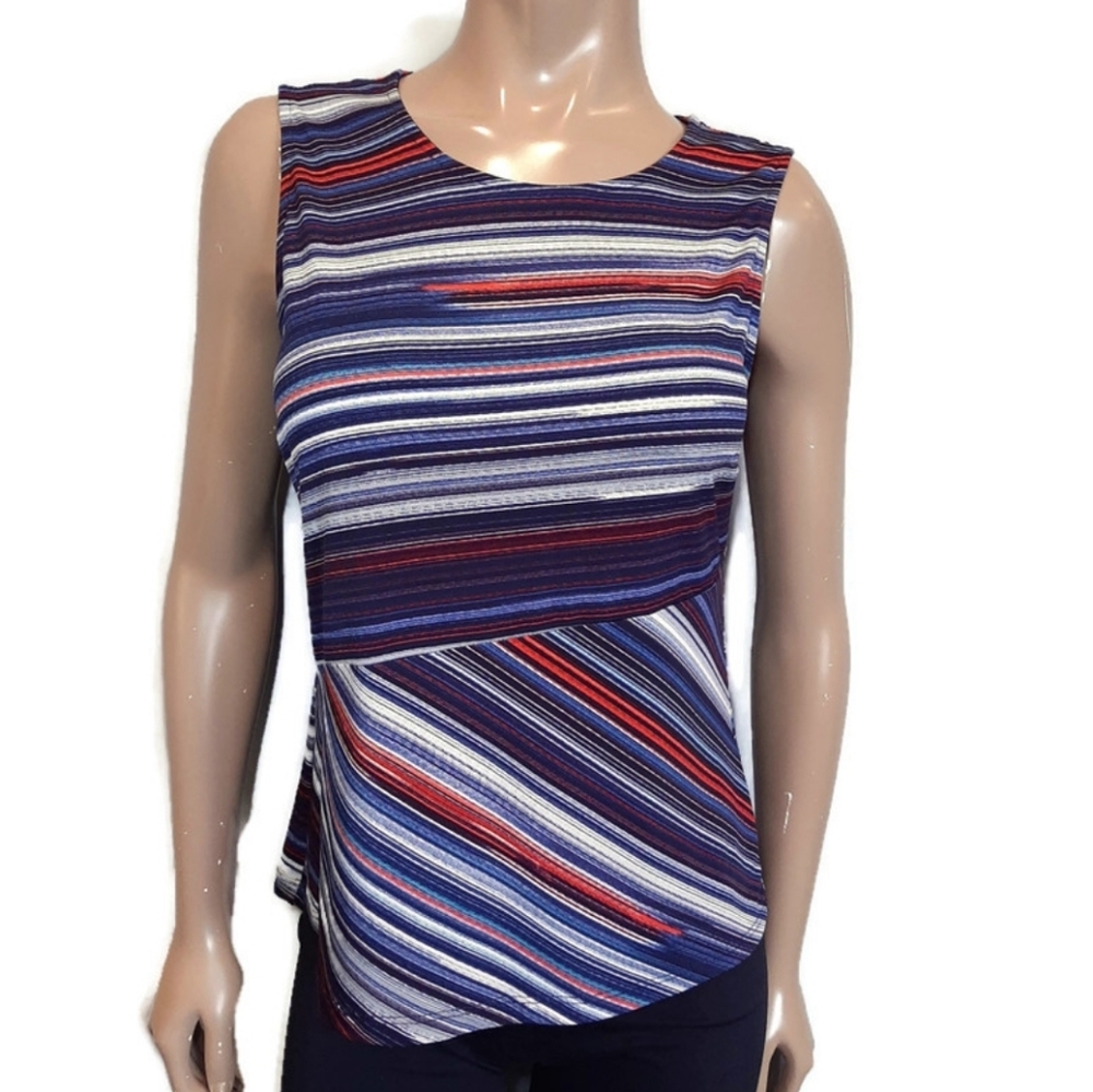 Laura Slimming Striped Sleeveless Top Stretchy Tank Electric Blue Red